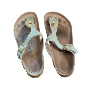 Birkenstock Gizeh Mint Green Canvas Thong Sandals Size 39 L8 M6 Gold Hardware